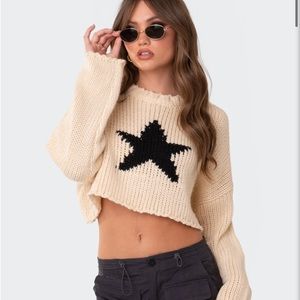 editkted star cropped sweater in beige new with tags size xs/s